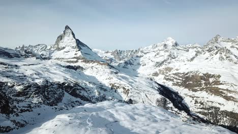 snow covered slopes and jagged peaks create a breathtaking vista in the swiss alps, the standing matterhorn near-symmetric peak in the extended monte rosa area of the pennine alps, switzerland