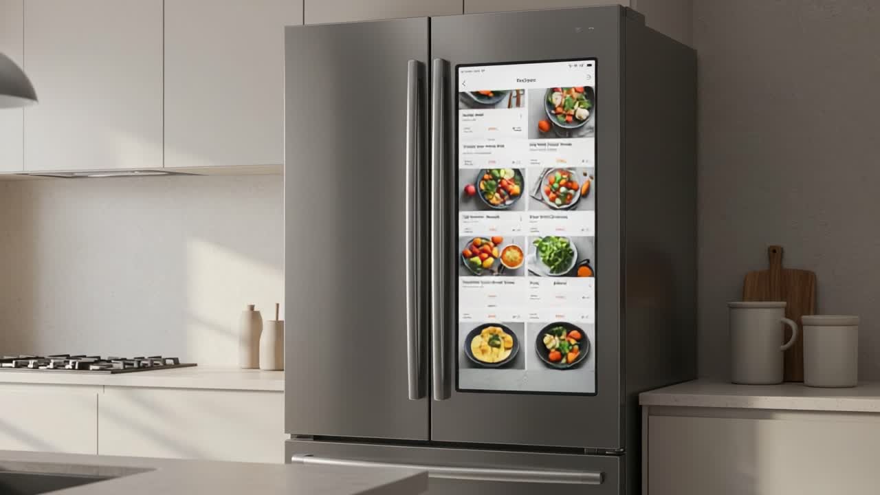 Innovative Smart Refrigerator Featuring Interactive Touchscreen Display with Recipes and Meal Ideas for Modern Home Cooking Enthusiasts