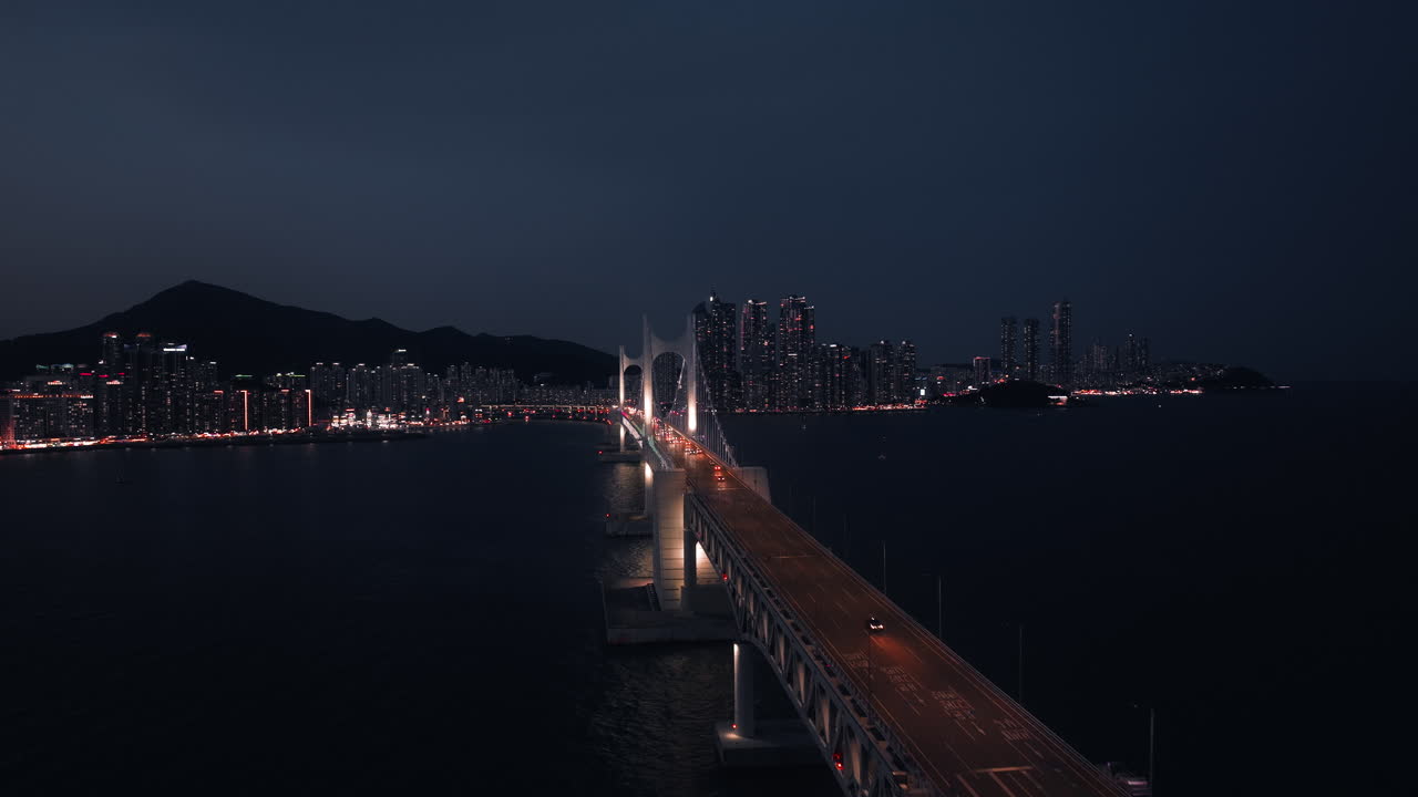 Night view of a bridge over a city