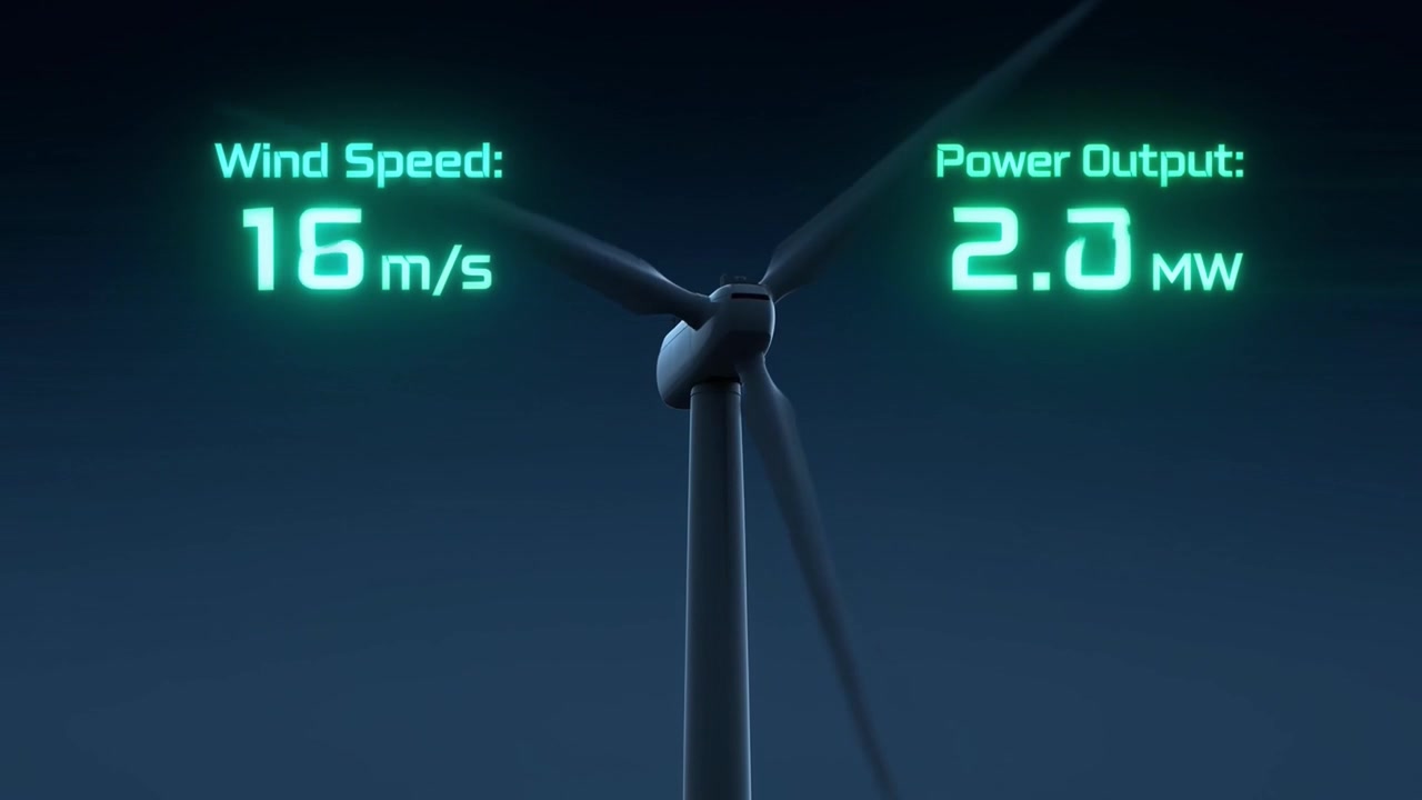 Renewable Energy Wind Turbine Generating Electricity with Data Overlay