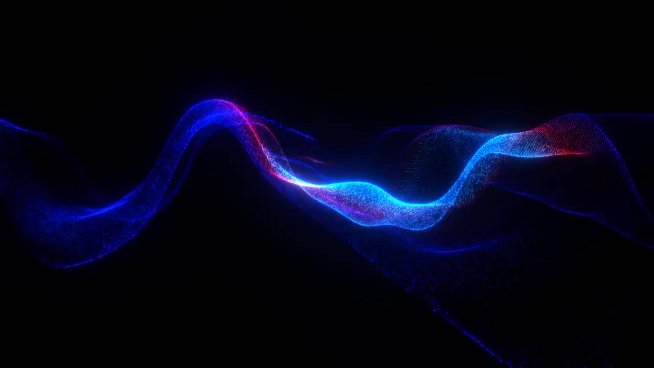 Abstract glowing digital wave of blue and pink particles