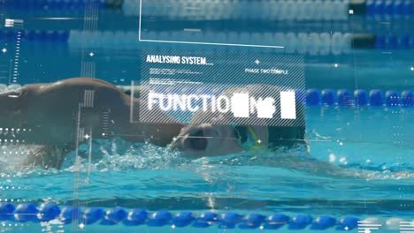 procesamiento de datos contra el nadador masculino nadando en la piscina