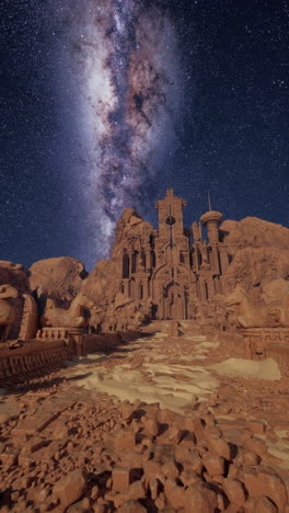 a fantasy castle in the desert under the milky way