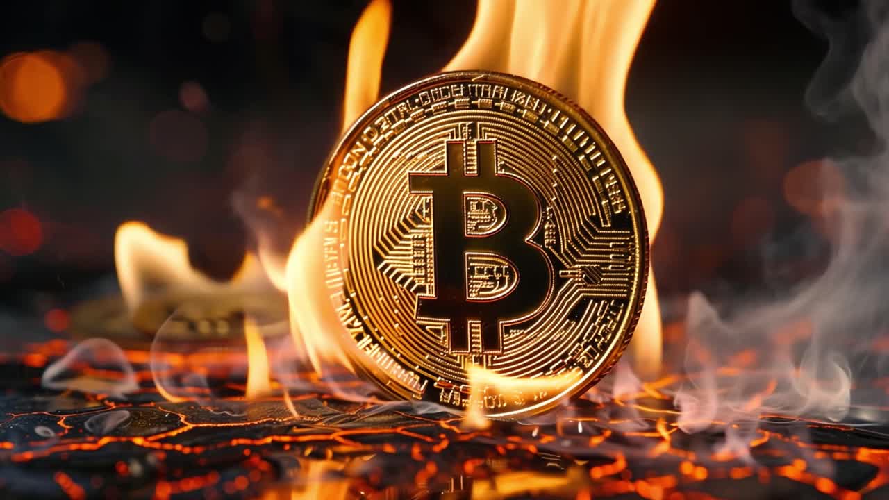 Bitcoin Coin Engulfed in Flames