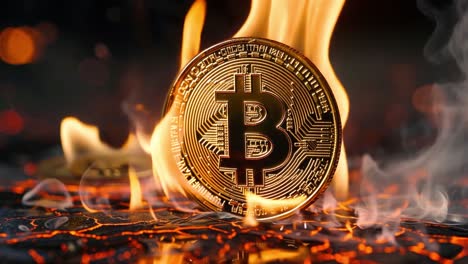 bitcoin coin engulfed in flames