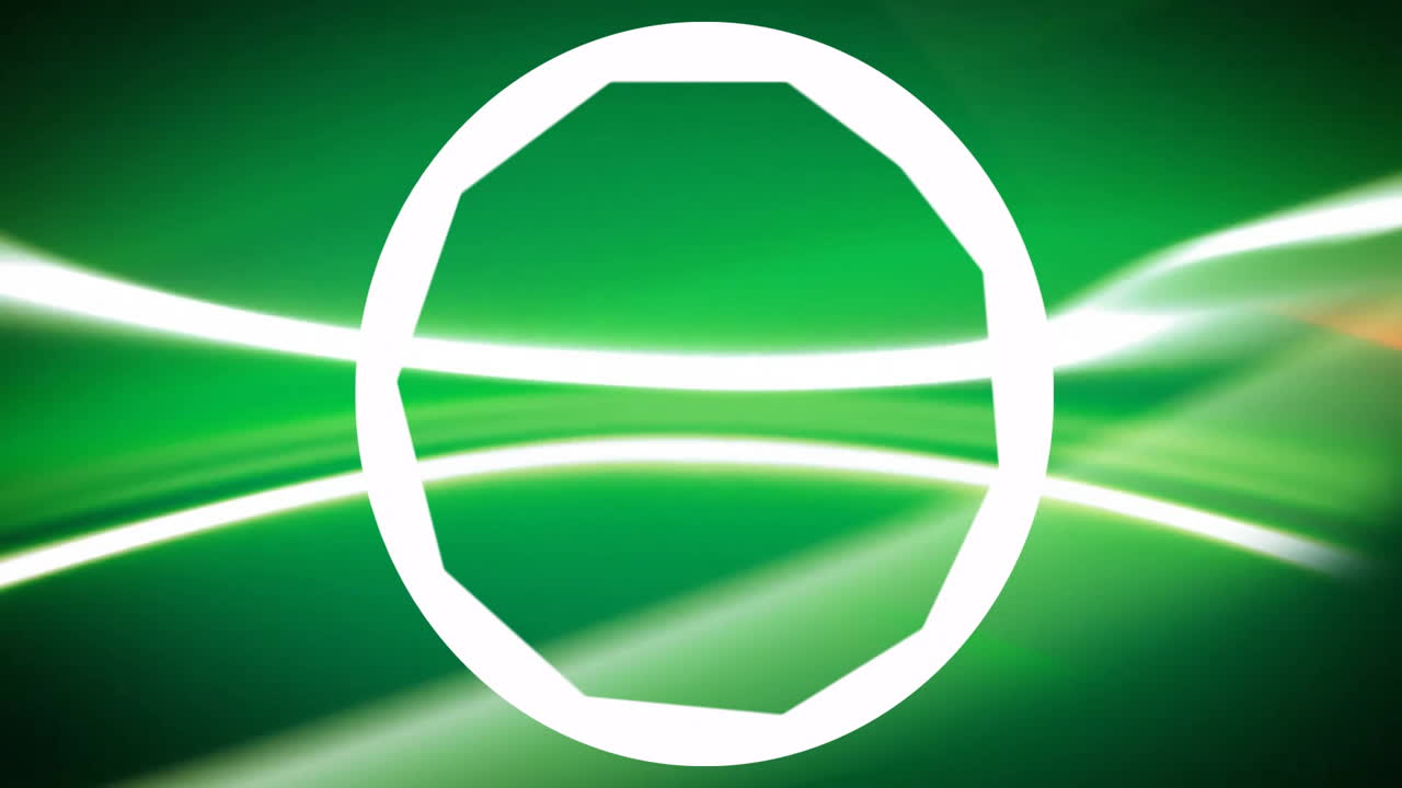 White geometric shape animation over green and yellow abstract background