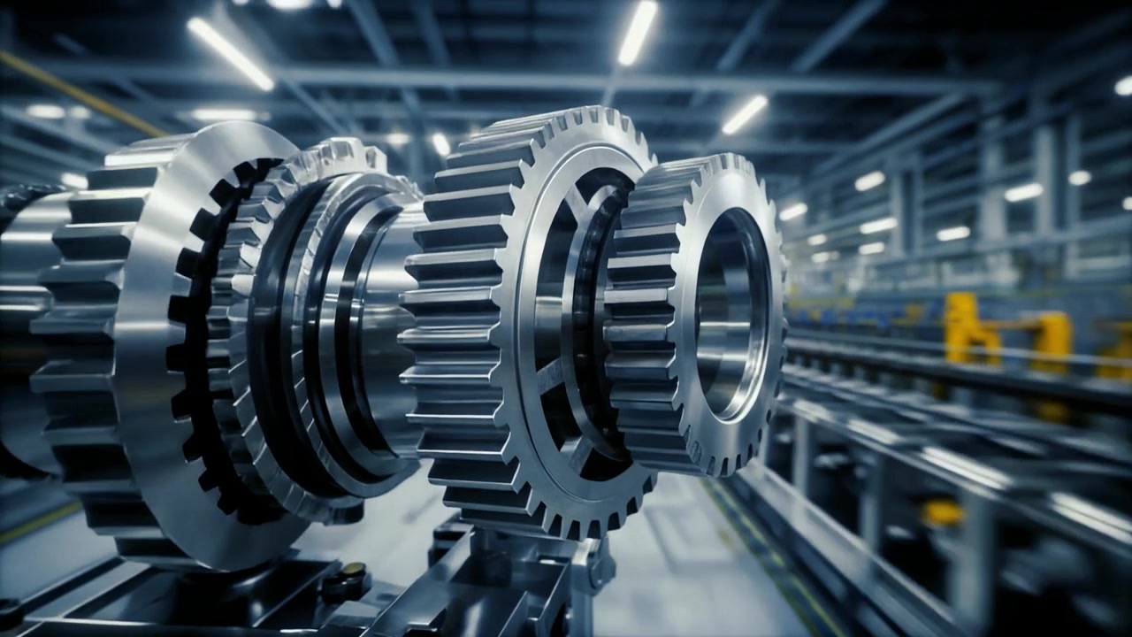Rotating Metal Gear Assembly in Industrial Factory Setting