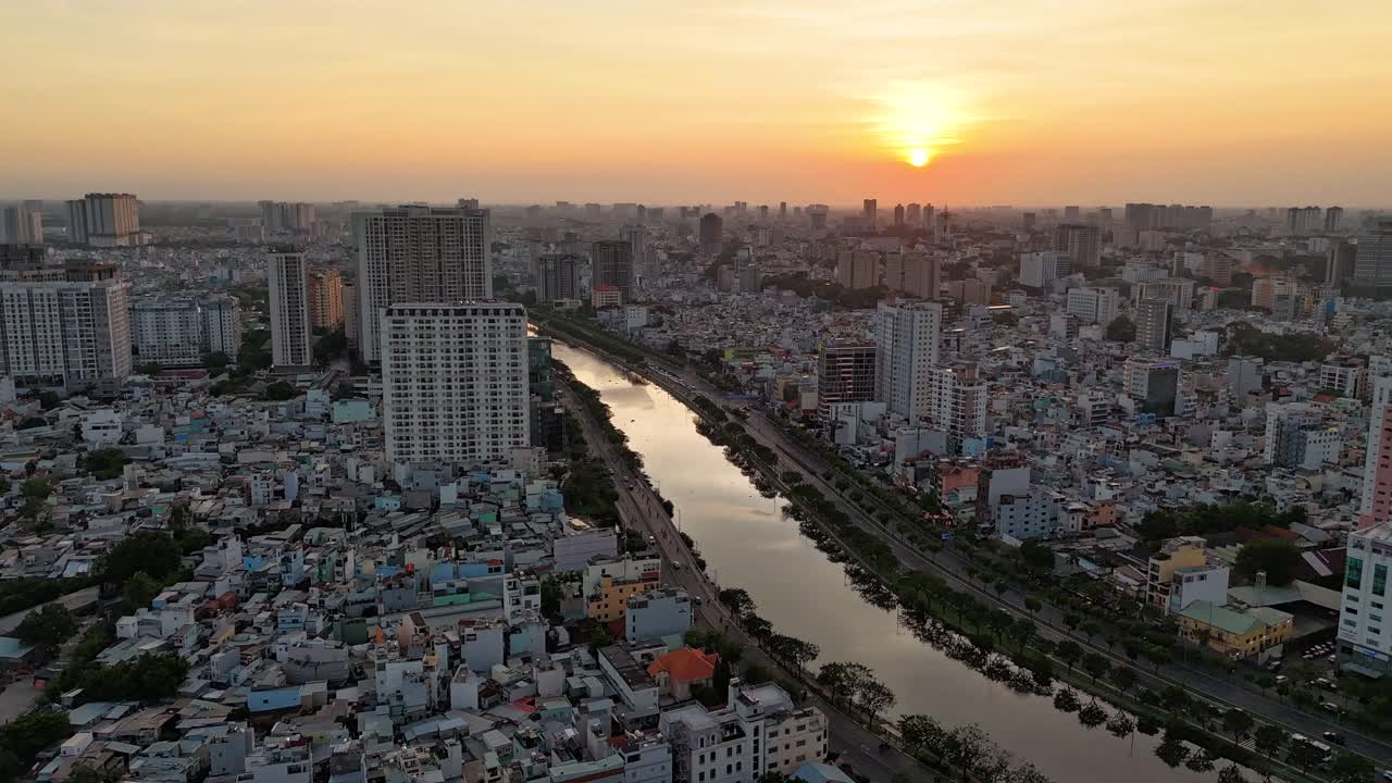 Hyperlapse sunset Ho Chi Minh city - Vietnam from drone