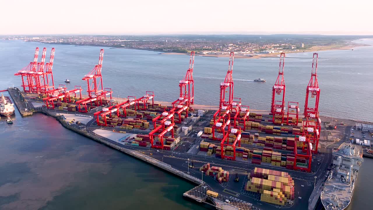 Container port cargo vessel in export import business logistics