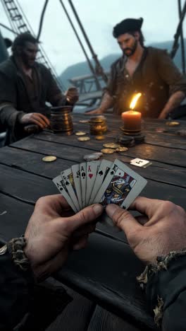 pirates playing cards and gambling at sea