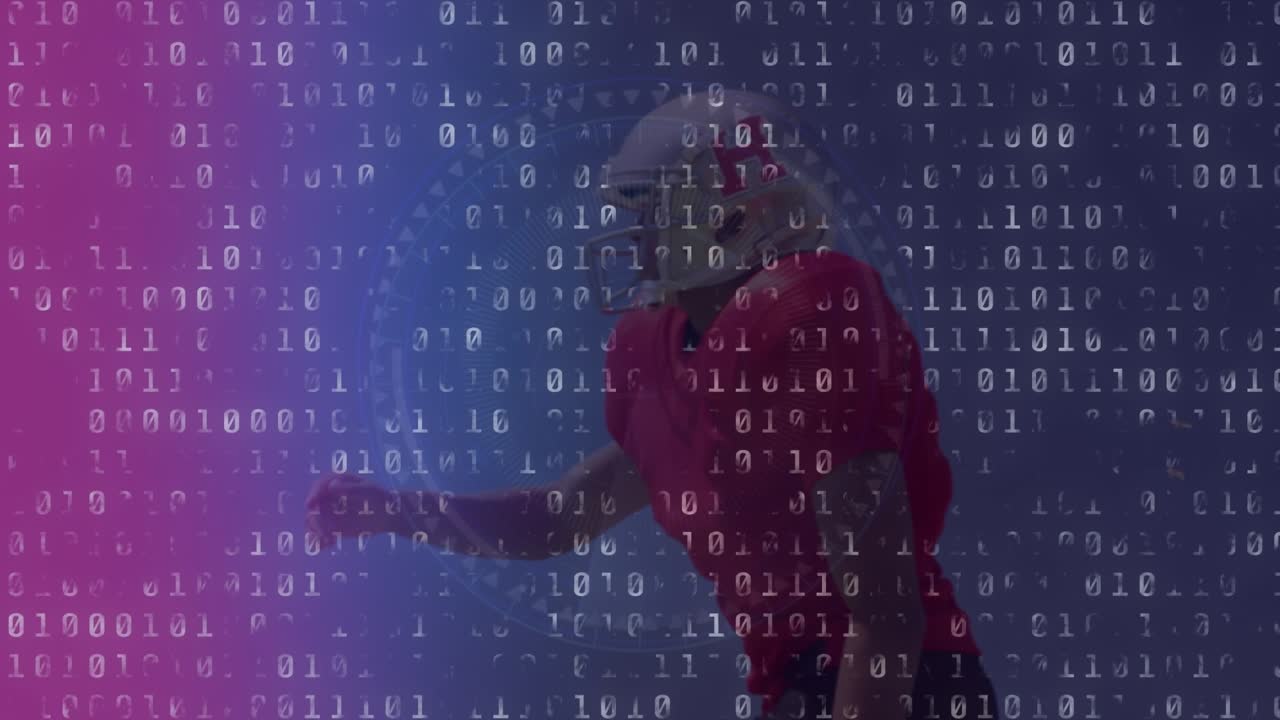 Animation of data processing over caucasian male rugby player
