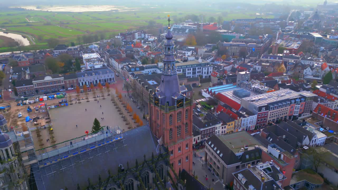 Orbit over 's Hertogenbosch city centre capital in rural Dutch Brabant