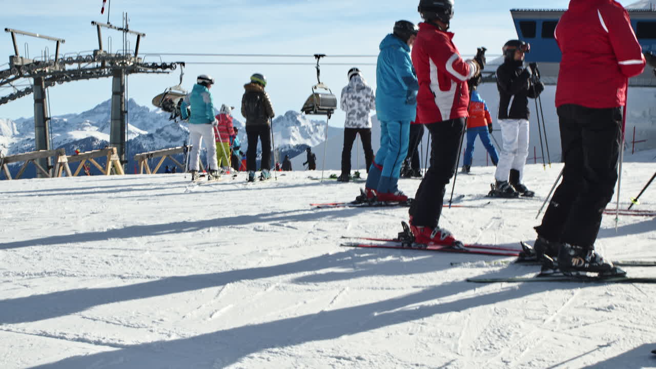 Scenery of an upper ski lift station on a sunny day.