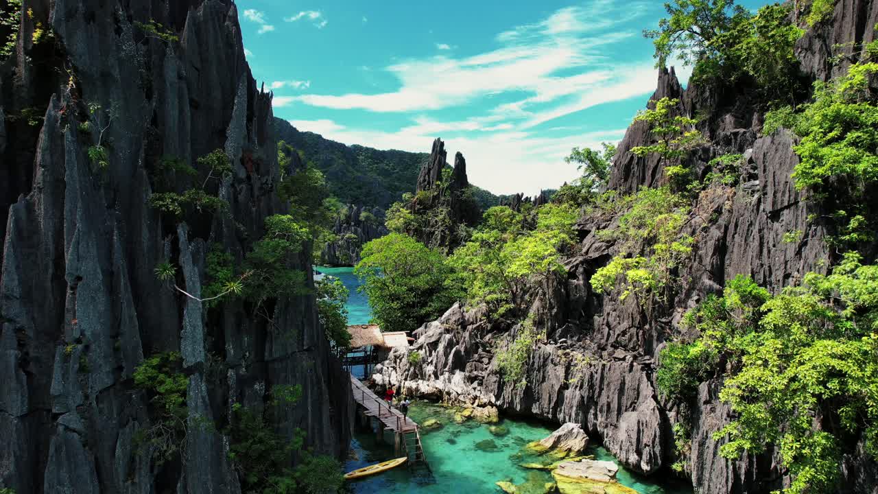 4k Drone Explores Passages in Twin Lagoon, Coron, Palawan Philippines