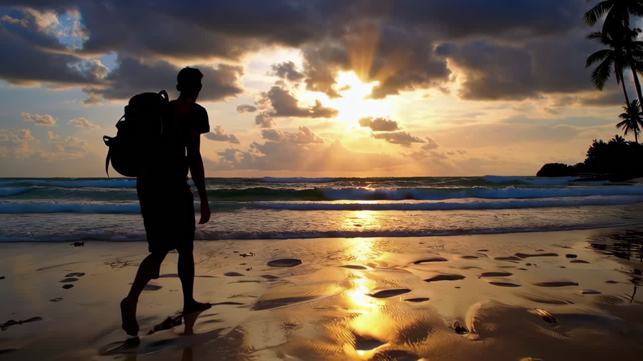 Adventurer's Serene Sunset on a Tropical Beach