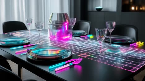 futuristic neon dining table