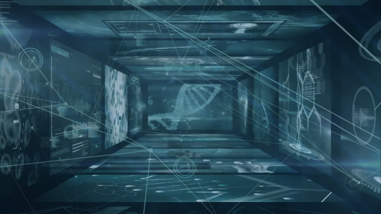 아이콘과 데이터 처리로 연결 네트워크의 애니메이션