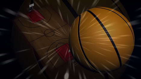 basketball court with ball and dynamic lines in animated motion