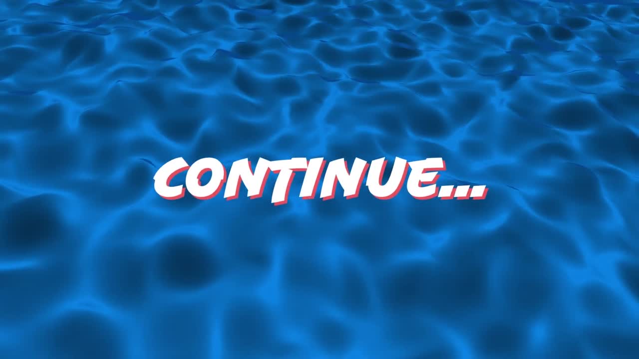 파란색 액체 배경 위에 계속되는 텍스트의 애니메이션