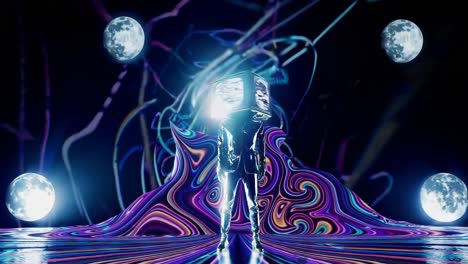 cabeza de televisión cyberpunk en un espacio psicodélico