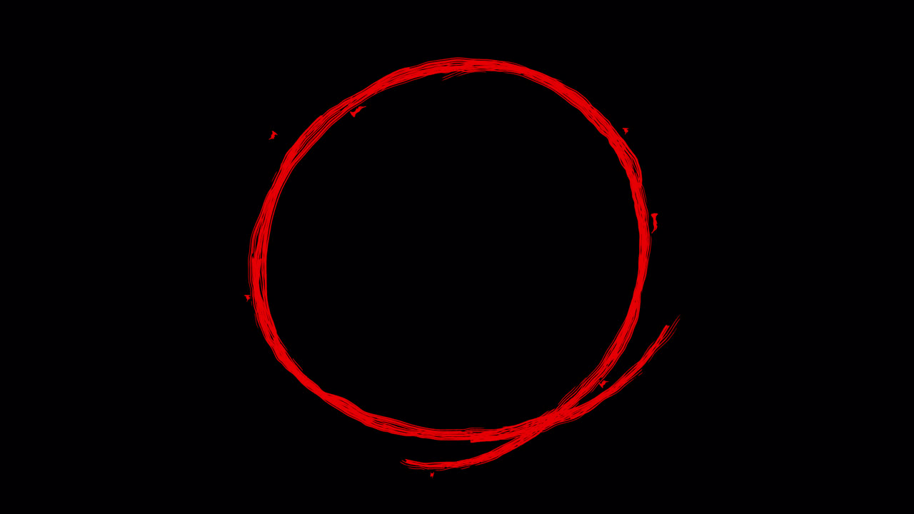 Animazione di un cerchio rosso che si disegna e si cancella su sfondo nero
