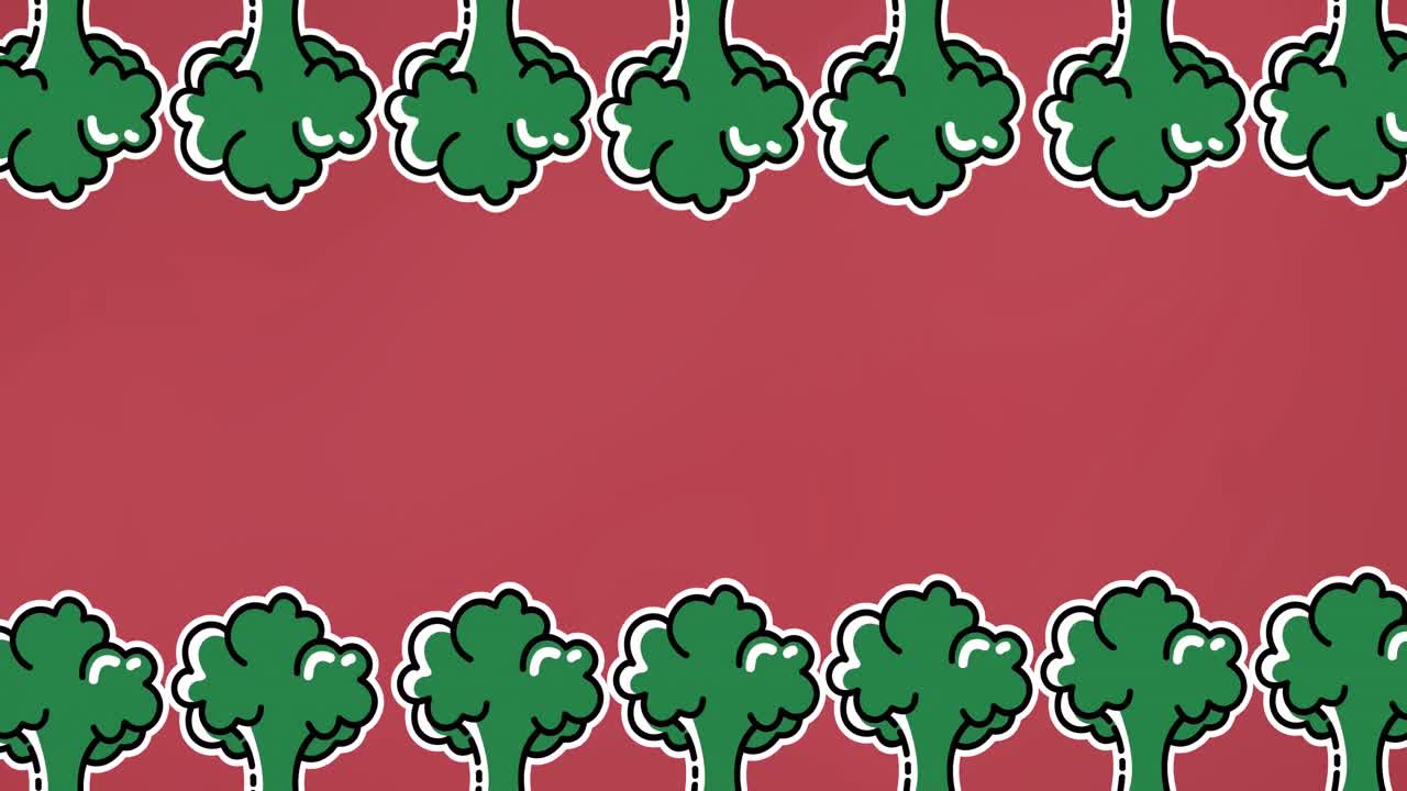 Animazione di icone di broccoli su sfondo rosso