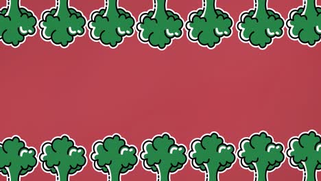 animation of broccoli icons over red background