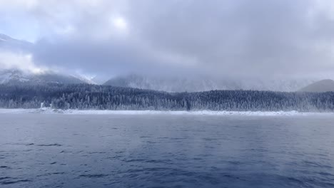 beautiful pan over upper arrow lake on the water on the upper arrow lake ferry in british columbia