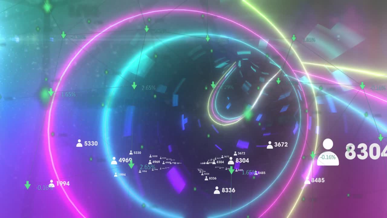 점점 더 많은 숫자를 가진 프로필 아이콘과 빛나는 터널에 대한 데이터 처리