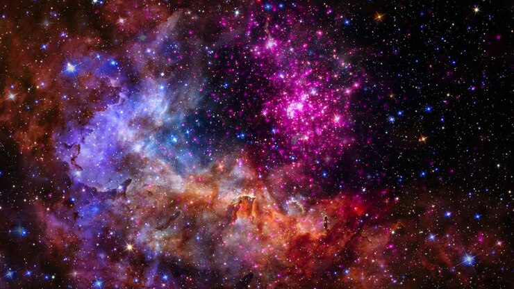 Vuelo espacial en bucle, viaje de exploración del espacio profundo al cúmulo brillante Westerlund 2. Exploración espacial en bucle 3D 4K al cúmulo estelar joven y compacto Westerlund 2 en la Vía Láctea. Imagen proporcionada por la NASA.