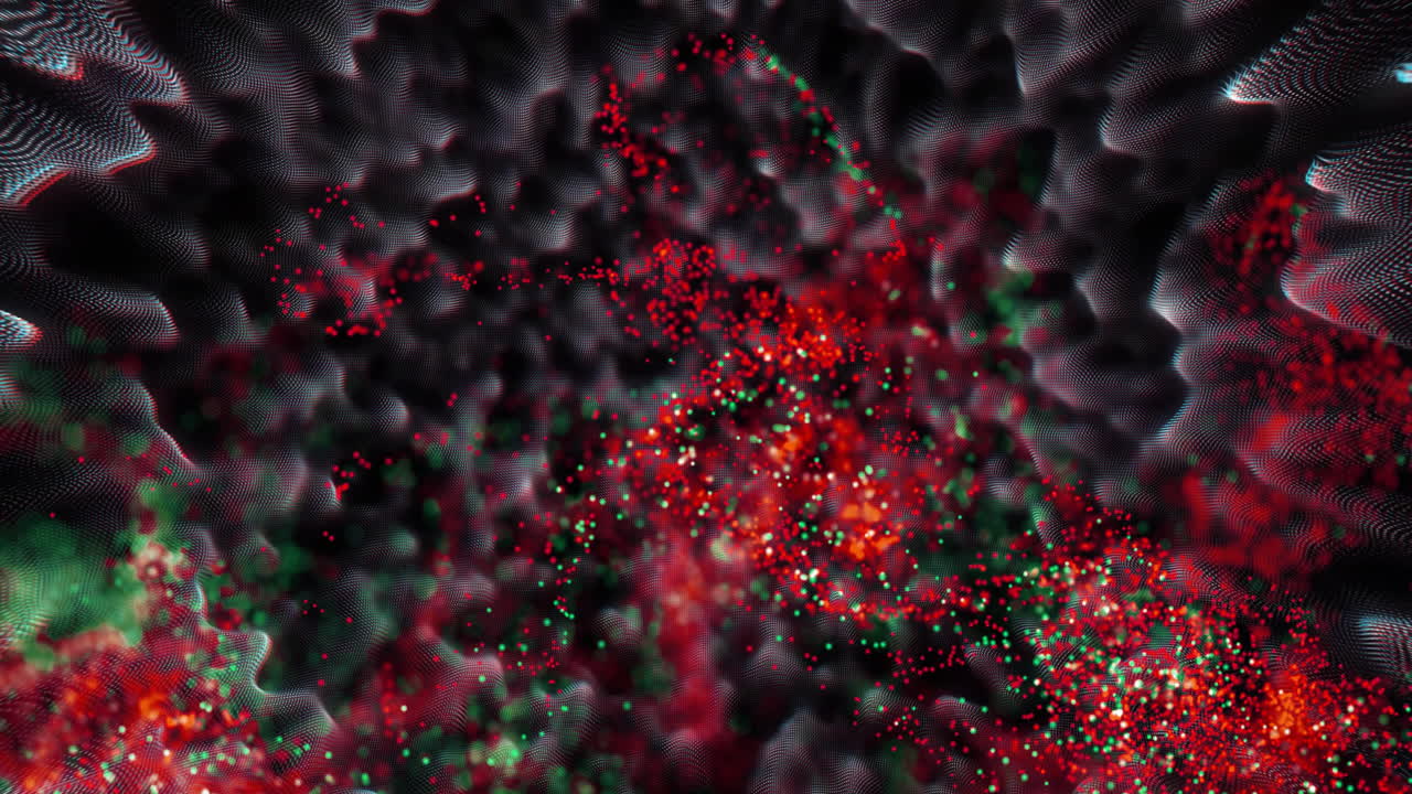 Animation of red and gray shapes moving on black background