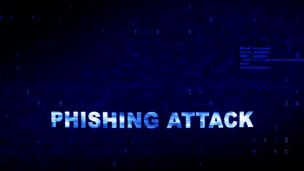 Phishing Attack Text Digital Noise Twitch Glitch Distortion Effect Error Loop Animation.