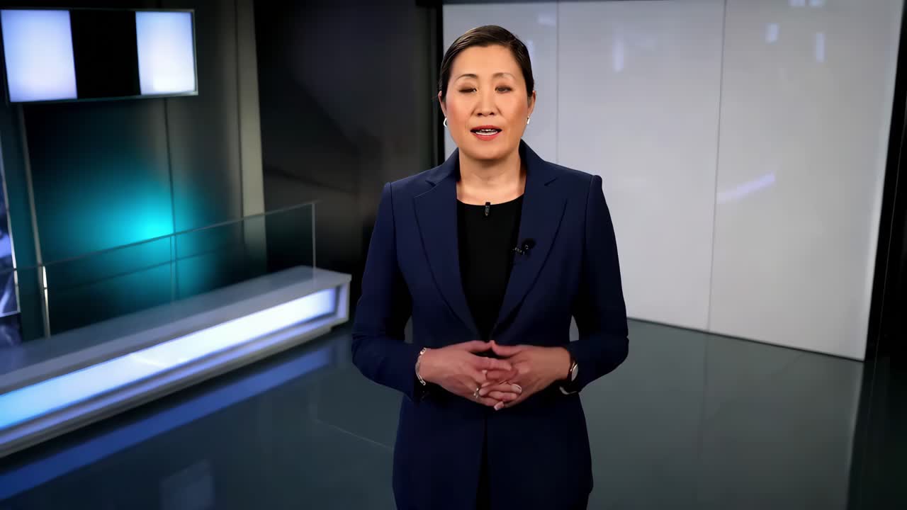 presentador de noticias en el estudio