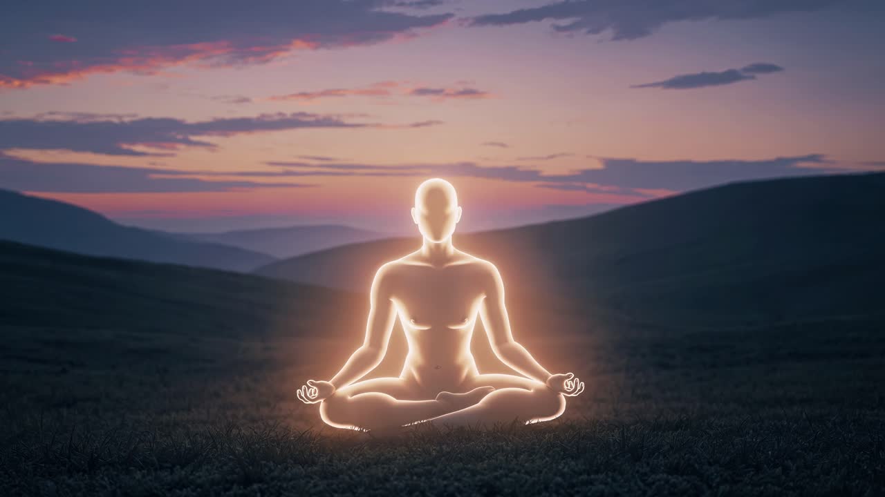 Silhouette of a person meditating at sunset