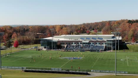 aerial footage of a college soccer game in upstate new york