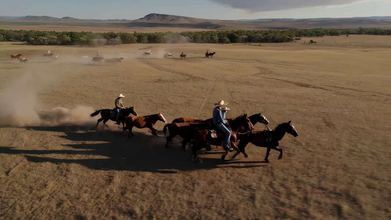 Cowboys Rounding Up Cattle on the Plains