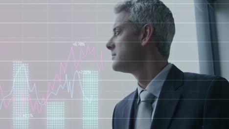 animación del procesamiento de datos financieros sobre el empresario caucásico en el cargo