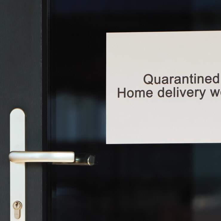 Quarantine Announcement On The Door Of The Store And Ordering With Home Delivery
