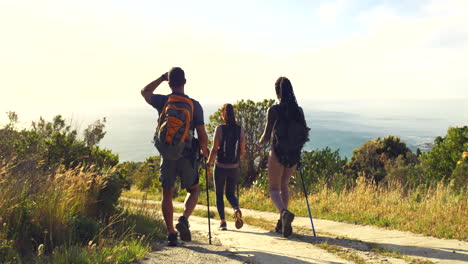 amigos en forma y activos caminando en la naturaleza
