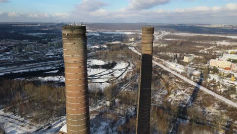 big chimneys, thermal power plant szombierki, industrial, winter landscape of bytom, poland