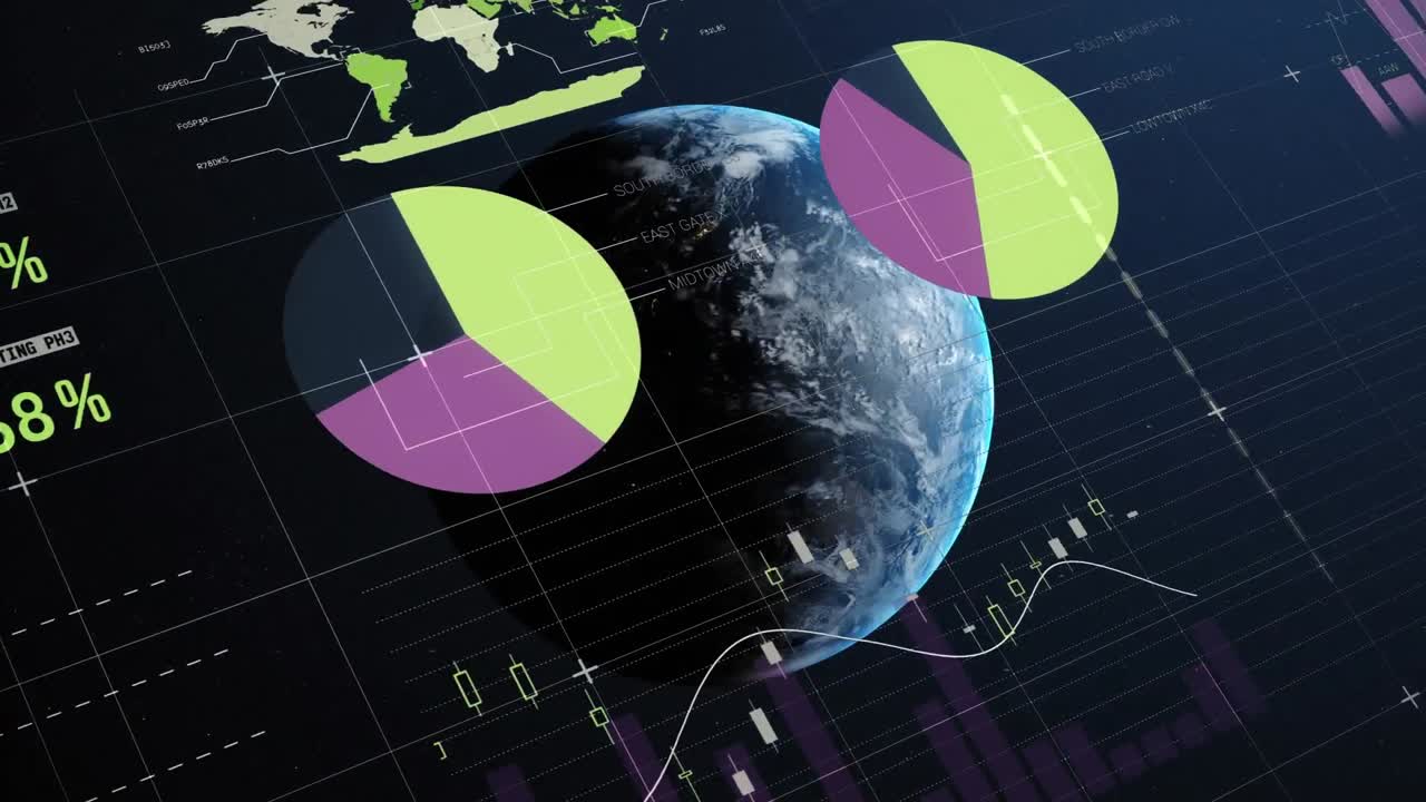 Animation of data processing and statistics over globe