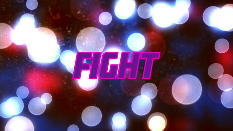 Animation of fight neon text over spot lights