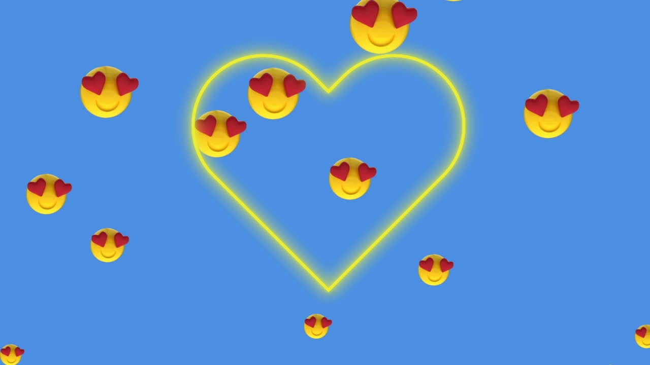 이모지 아이콘 위에 네온 심장의 애니메이션