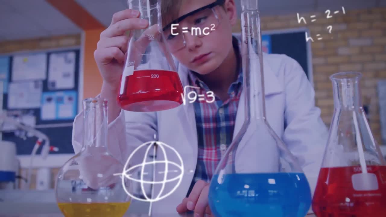 수학 수식과 그래프를 실험실에서 소년에게 대항