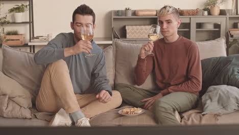 couple drinking wine and watching tv