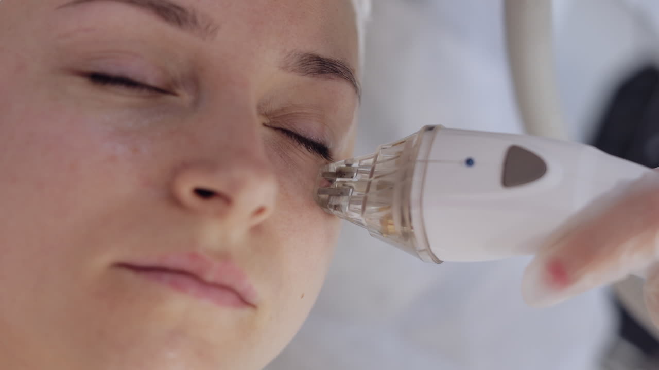 미용사는 여성 rf 리프팅 화장품 절차 얼굴과 눈 영역 콜라겐 마스크 스파에서