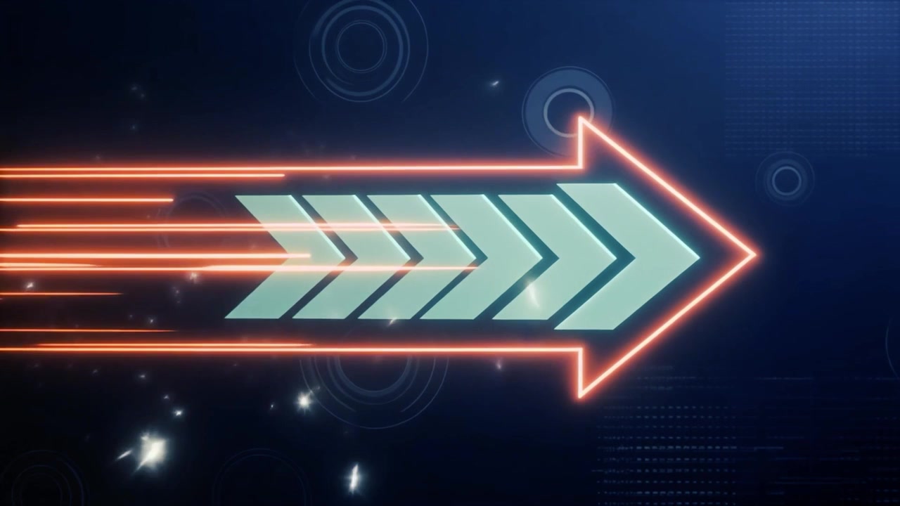 Abstract Digital Arrow Moving Forward with Glowing Light Trails