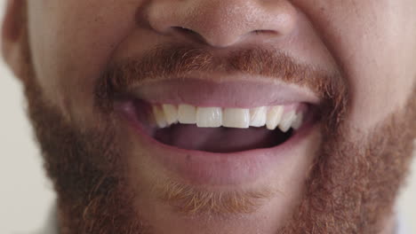 close up bearded man mouth smiling happy healthy clean teeth dental health