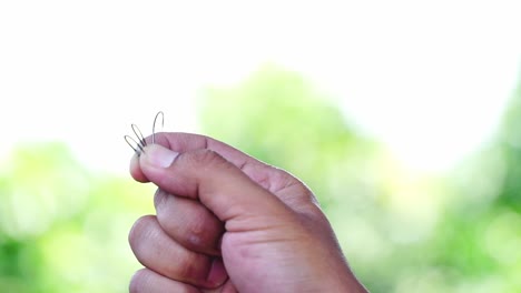 Anzuelo-De-Pesca-Sujetado-Con-La-Mano-Que-Se-Muestra-En-La-Cámara