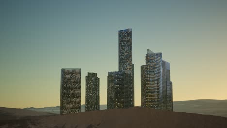 City-Skyscrapers-at-Night-in-Desert
